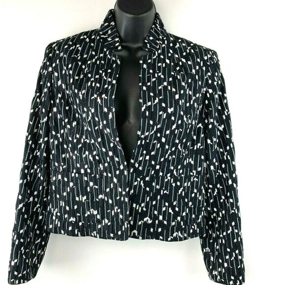 Womens Jones New York Blazer Black White Jacket Embroidered Open Front Petite 8 - Picture 1 of 10
